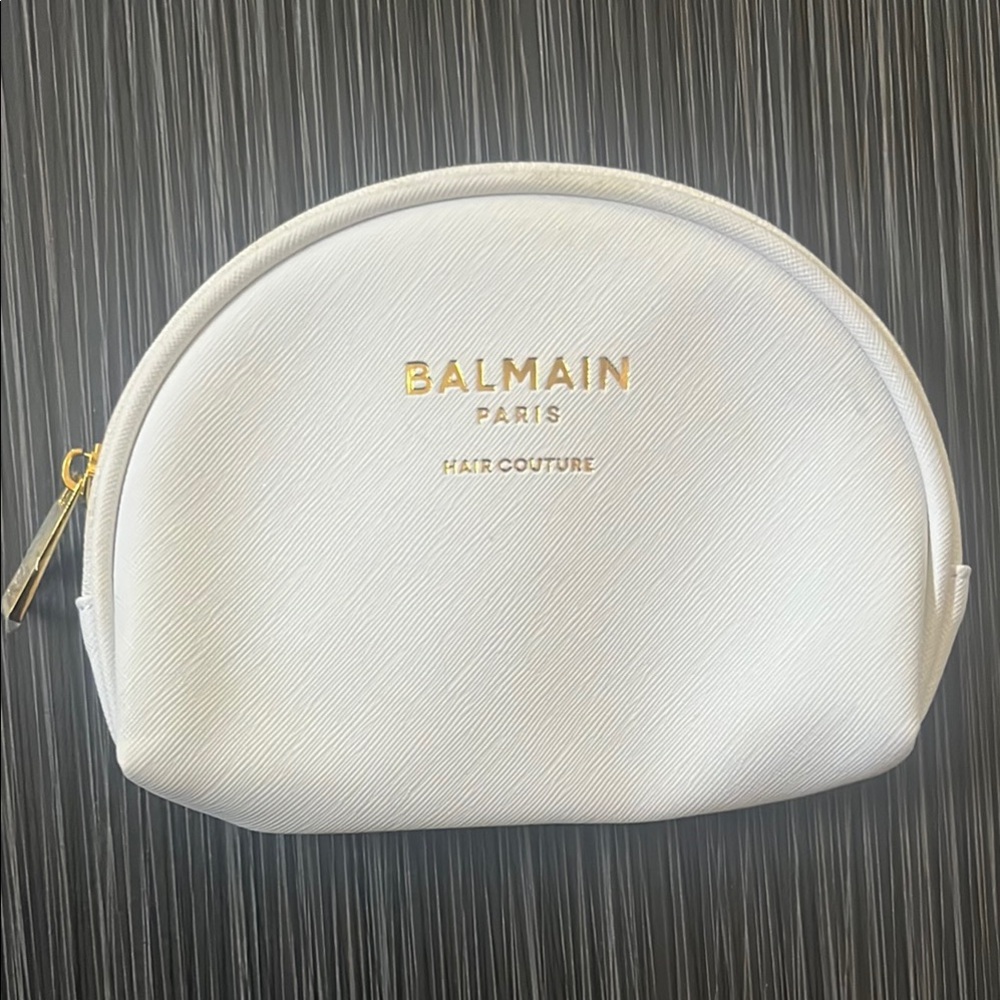 Balmain White Toiletry Bag with Gold Accents